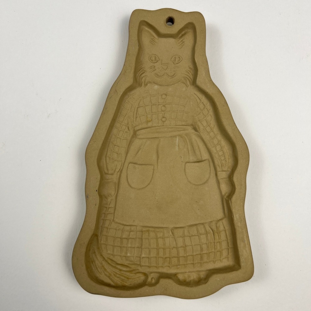 VTG Brown Bag Cookie Art Cat Cookie Mold 1988 Hill Design Stoneware Farmhouse